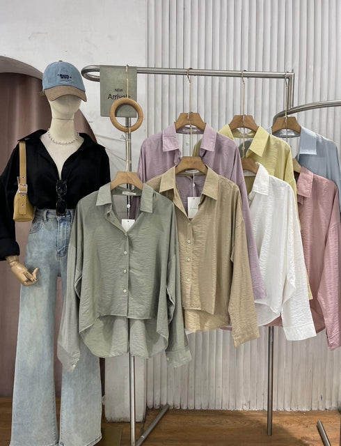 Casual Collar Down Shirt Hollow Out Design at the back